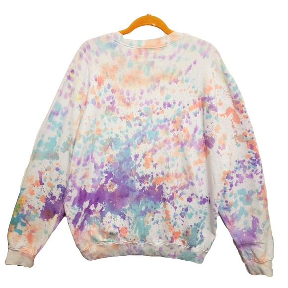 Long sleeve crew neck sweatshirt purple white orange turquoise XL stretchy - Picture 2 of 2